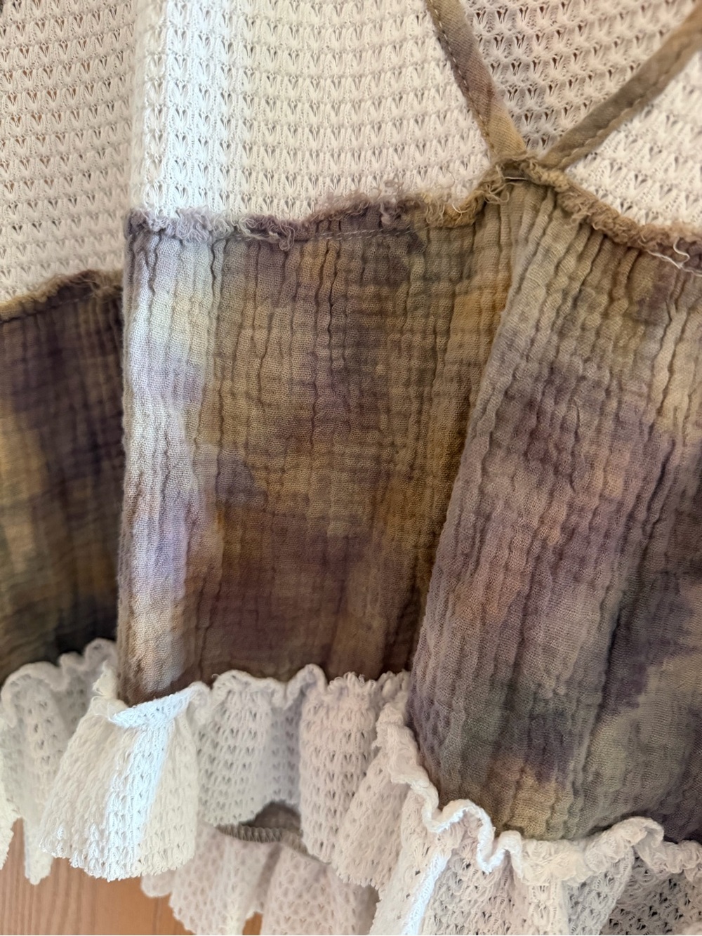 POL Cottagecore Boho Marble Patchwork Ruffle Peplum Crop Tank Women Size L - Picture 3 of 9